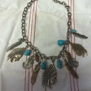 Turquoise and Silver Feather Charm Necklace